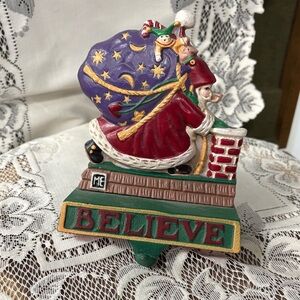 Santa Claus Believe cast iron stocking holder Mary Engelbreit